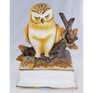 Towle Owl Bird Music Box Figurine Fine Porcelain Japan